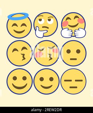 IPhone-Whatsapp-Emojis. Hochwertige Emoticons, isoliert auf weißem Hintergrund. Herz-Emoji-Set. Emojis aus sozialen Medien. Gelb, einfach, Vektor, Stock Vektor