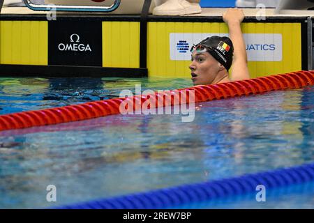 Fukuoka, Japan. 30. Juli 2023. Der belgische Fleur Verdonck wurde am Sonntag, den 30. Juli 2023, bei der Wasserweltmeisterschaft in Fukuoka, Japan, während des 4x100-m-Medley-Staffels der Frauen beim Schwimmen in Fukuoka, Japan, gezeigt. BELGA FOTO NIKOLA KRSTIC Credit: Belga News Agency/Alamy Live News Stockfoto