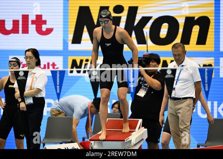 Fukuoka, Japan. 30. Juli 2023. Belgischer Valentine Dumont wurde am Sonntag, den 30. Juli 2023, bei der Wasserweltmeisterschaft in Fukuoka, Japan, während des 4x100-m-Medley-Staffels der Frauen beim Schwimmen in Fukuoka, Japan, abgebildet. BELGA FOTO NIKOLA KRSTIC Credit: Belga News Agency/Alamy Live News Stockfoto