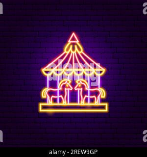 Karussellpferde Neonschild Stock Vektor
