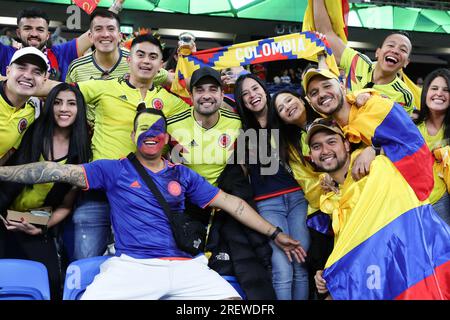 Sydney, Australien. 30. Juli 2023. Kolumbianische Fans beim FIFA Frauen-Weltmeisterschaftsspiel 2023 zwischen deutschen Frauen und kolumbianischen Frauen am 30. Juli 2023 im Allianz Stadium in Sydney, Australien. Foto von Peter Dovgan. Nur redaktionelle Verwendung, Lizenz für kommerzielle Verwendung erforderlich. Keine Verwendung bei Wetten, Spielen oder Veröffentlichungen von Clubs/Ligen/Spielern. Kredit: UK Sports Pics Ltd/Alamy Live News Stockfoto