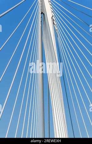 Die Fußgängerbrücke Deux-Rives zwischen Deutschland und Frankreich in Kehl und Straßburg, ein Symbol der grenzüberschreitenden Zusammenarbeit. Bas-Rhin, Collectivite europeenne d Stockfoto