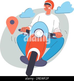 Mann, der Auftrag auf Roller-Service für den Kunden liefert Stock Vektor