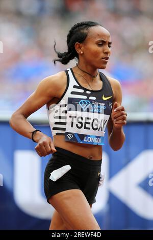 Gudaf TSEGAY (Äthiopien) nimmt beim Finale der Frauen 5000m an der IAAF Diamond League 2023 Teil, Queen Elizabeth Olympic Park, Stratford, London, Großbritannien. Stockfoto