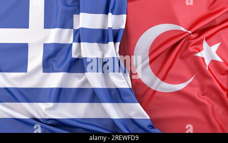 Raffled Flags von Griechenland und der Türkei. 3D-Rendering Stockfoto