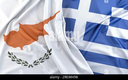 Raffled Flags von Zypern und Griechenland. 3D-Rendering Stockfoto