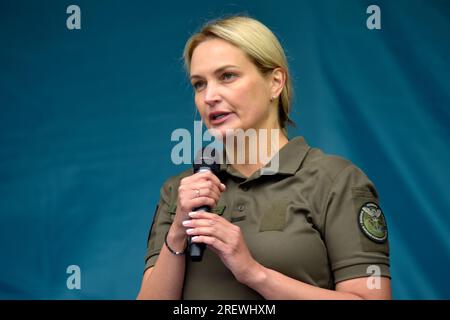 Nicht exklusiv: VINNYTSIA, UKRAINE - 27. JULI 2023 - Leiter des Zentralbüros des Hauptquartiers für die Koordinierung der Behandlung von Kriegsgefangenen Stockfoto