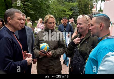 Nicht exklusiv: VINNYTSIA, UKRAINE - 27. JULI 2023 - Leiter der Stadt Vinnytsia Serhii Morhunov, Leiter des Zentralbüros des Koordinierungsbüros f Stockfoto