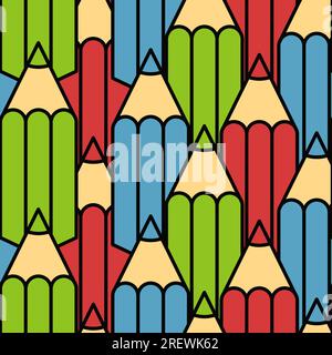 Back-to-School-Bleistiftmuster, Hintergrundkonzept für Lehrertagskarten. Nahtloses Muster für Artikel für Schulbedarf Stock Vektor