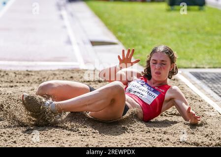 BREDA, NIEDERLANDE - JULI 30: Amy Hasselton von THOR tritt an der Frauenmeisterschaft Heptathlon - Long Jump während der niederländischen Leichtathletik-Meisterschaft am 30. Juli 2023 in Breda, Niederlande (Foto von Andre Weening/Orange Pictures). Guthaben: Orange Pics BV/Alamy Live News Stockfoto