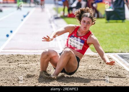 BREDA, NIEDERLANDE - JULI 30: Amy Hasselton von THOR tritt an der Frauenmeisterschaft Heptathlon - Long Jump während der niederländischen Leichtathletik-Meisterschaft am 30. Juli 2023 in Breda, Niederlande (Foto von Andre Weening/Orange Pictures). Guthaben: Orange Pics BV/Alamy Live News Stockfoto