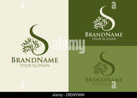 Luxuriöses Olivenölbaum-Logo mit Buchstabe S. Stock Vektor