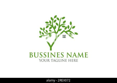 Einfarbiges Baumhaus-Logo mit Y-Motiv Stock Vektor