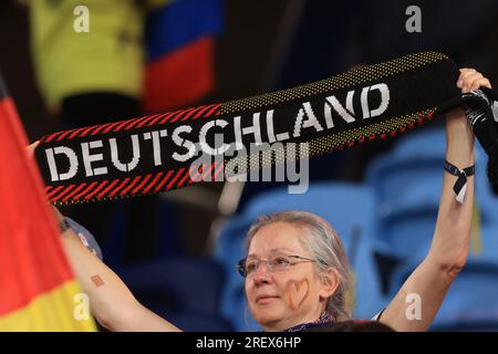 Sydney, Australien. 30. Juli 2023 30. Juli 2023; Sydney Football Stadium, Sydney, NSW, Australien: FIFA Womens World Cup Group H Football, Deutschland gegen Kolumbien; schürt sich für diesen Fan von Deutschland Guthaben: Action Plus Sports Images/Alamy Live News Stockfoto