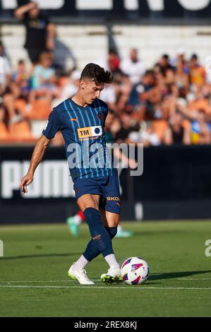 Valencia, Spanien. 29. Juli 2023. Pepelu von Valencia CF in Aktion während der regulären Vorsaison La Liga Santander zwischen Valencia CF und Deportivo Alaves im Antonio Puchades Stadion. Endstand: Valencia CF 2:0 Deportivo Alaves. Kredit: SOPA Images Limited/Alamy Live News Stockfoto