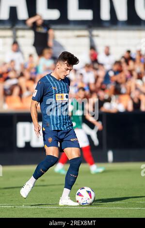 Valencia, Spanien. 29. Juli 2023. Pepelu von Valencia CF in Aktion während der regulären Vorsaison La Liga Santander zwischen Valencia CF und Deportivo Alaves im Antonio Puchades Stadion. Endstand: Valencia CF 2:0 Deportivo Alaves. Kredit: SOPA Images Limited/Alamy Live News Stockfoto