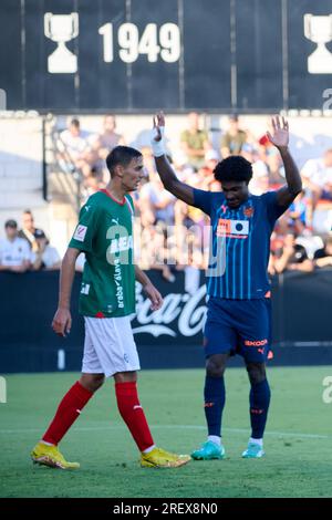 Valencia, Spanien. 29. Juli 2023. Thierry Correia von Valencia CF während der regulären Vorsaison La Liga Santander zwischen Valencia CF und Deportivo Alaves im Antonio Puchades Stadion. Endstand: Valencia CF 2:0 Deportivo Alaves. Kredit: SOPA Images Limited/Alamy Live News Stockfoto