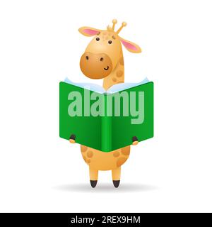 Giraffen lesen Buch Vektordarstellung Stock Vektor
