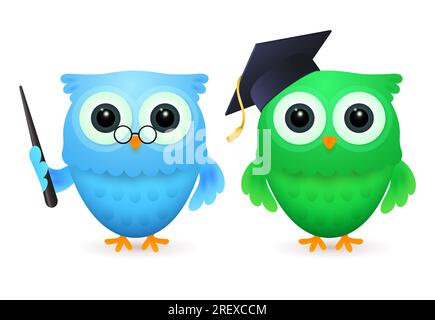 Blaue und grüne Eulen-Vektordarstellung Stock Vektor