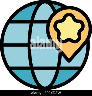Konturvektor des Symbols für globalen Einfluss. Soziale Medien. Teilen Sie die Markenfarbe flach Stock Vektor