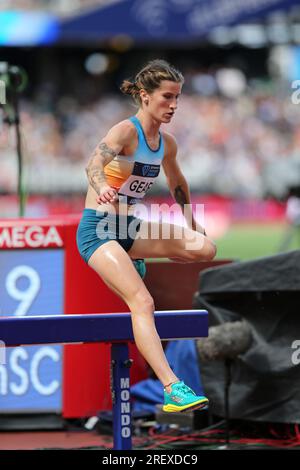 Kristlin GEAR (Vereinigte Staaten von Amerika) nimmt beim Frauen-Steeplechase-Finale 3000m bei der IAAF Diamond League 2023, Queen Elizabeth Olympic Park, Stratford, London, Großbritannien, Teil. Stockfoto