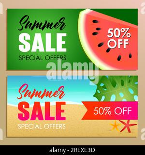 Bannerdesign für Sommerangebote mit Wassermelone Stock Vektor