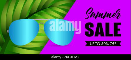 Sommerangebot, bis zu 50 % lila Bannerdesign Stock Vektor