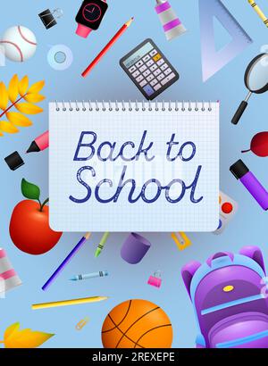 Zurück zur Schule, Schriftzug auf Copybook-Papier, Apfel Stock Vektor
