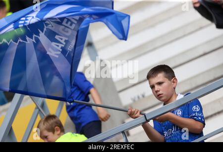 Gent, Belgien. 30. Juli 2023. Gents Unterstützer wurde bei einem Fußballspiel zwischen KAA Gent und KV Kortrijk am Sonntag, den 30. Juli 2023 in Gent, am 1/30. Tag der ersten Division der belgischen Meisterschaft „Jupiler Pro League“ 2023-2024, fotografiert. BELGA PHOTO VIRGINIE LEFOUR Kredit: Belga News Agency/Alamy Live News Stockfoto