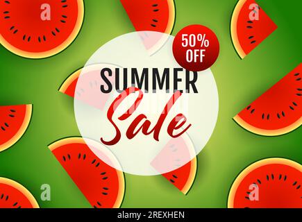 Schriftzug mit Wassermelonenscheiben im Sommer Stock Vektor