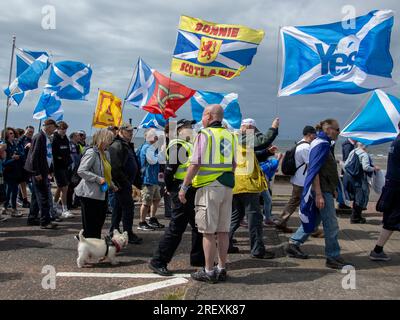 Ayr, Schottland, Großbritannien. 29. Juli 2023: A March of Independence in Ayr, Schottland. Stockfoto