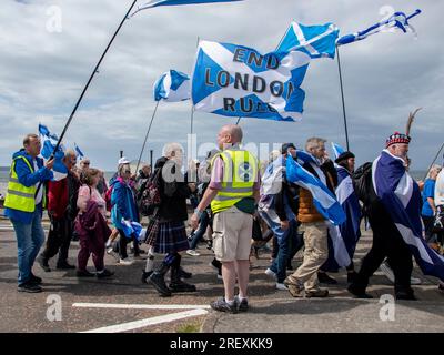 Ayr, Schottland, Großbritannien. 29. Juli 2023: A March of Independence in Ayr, Schottland. Stockfoto