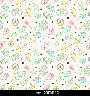 Handgezeichnetes Nahtloses Muster mit farbenfrohen Sommerelementen Stock Vektor