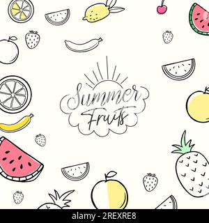 Sommerhintergrund mit handgemalten Früchten Stock Vektor