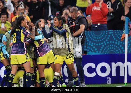 Sydney, Australien. 30. Juli 2023 30. Juli 2023; Sydney Football Stadium, Sydney, NSW, Australien: FIFA Womens World Cup Gruppe H Fußball, Deutschland gegen Kolumbien; kolumbianische Spieler feiern das Siegertor aus einem Vanegas-Header in der Zeit, die am Ende des Spiels hinzugefügt wird. Guthaben: Action Plus Sports Images/Alamy Live News Stockfoto