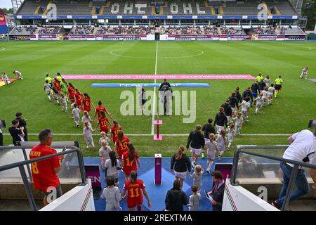 Leuven, Belgien. 30. Juli 2023. Beide Teams nehmen am UEFA-Finale für Frauen unter 19 Jahren AM Sonntag, dem 30. Juli 2023 in Leuven, Belgien, Teil, während eines Fußballspiels zwischen Frauen unter 19 Mannschaften Spaniens und Deutschlands. Kredit: Sportpix/Alamy Live News Stockfoto