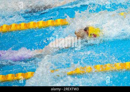 Fukuoka, Japan. 30. Juli 2023. Xu Jiayu aus China tritt am 30. Juli 2023 bei den Aquatics World Championships in Fukuoka, Japan, während des Backstroke-Finales der Männer im Jahr 50m an. Kredit: Zhang Xiaoyu/Xinhua/Alamy Live News Stockfoto