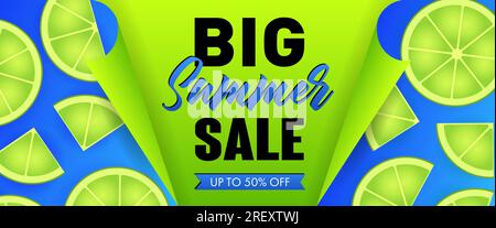 Große Sommeraktion mit saisonalem Bannerdesign. Limettenscheiben Stock Vektor
