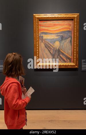 Oslo, Norwegen. 27. Juli 2023. „The Scream“ von Edvard Munch im Nationalmuseum in Oslo, Norwegen. Kredit: Katie Collins/Alamy Stockfoto