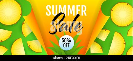 Sommerangebot saisonales Bannerdesign. Ananas Stock Vektor