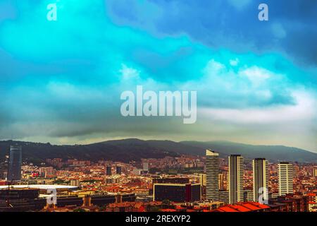 Panorama der Stadt Bilbao, Blick auf das San Mames Stadium, Baskenland, Spanien. Stockfoto