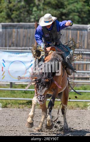 Sattelreiter beim Tsuut’ina Nation Rodeo, Alberta, Kanada Stockfoto