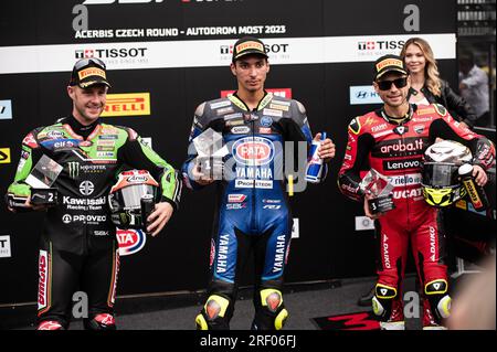 Autodrom Most, Most, Tschechische Republik, 29. Juli 2023, Nr. 1 Alvaro Bautista ESP Ducati Panigale V4R ARUBA.IT Racing -Ducati&#XA;N°54 Toprak Razgatlioglu T Stockfoto