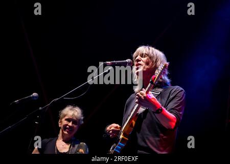 29. Juli 2023, Pomigliano D'Arco, Kampanien / Neapel, Italien: Der legendäre Jazz- und zeitgenössische Gitarrist Mike Stern und seine Bandgäste des Pomigliano Jazz Festivals im Giovanni Paolo II Public Park in Pomigliano d'Arco. (Kreditbild: © Giovanni Esposito/Pacific Press via ZUMA Press Wire) NUR REDAKTIONELLE VERWENDUNG! Nicht für den kommerziellen GEBRAUCH! Stockfoto