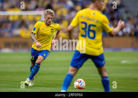 Broendby, Dänemark. 30. Juli 2023. Daniel Wass (10) aus Broendby, GESEHEN während des 3F. Superliga-Spiels zwischen Broendby IF und Odense BK im Broendby Stadion in Broendby. (Foto: Gonzales Photo/Alamy Live News Stockfoto