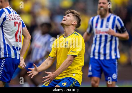 Broendby, Dänemark. 30. Juli 2023. Mathias Kvistgaarden (36) aus Broendby, GESEHEN während des 3F. Superliga-Spiels zwischen Broendby IF und Odense BK im Broendby Stadion in Broendby. (Foto: Gonzales Photo/Alamy Live News Stockfoto