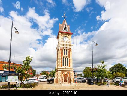 Der Queen Victoria Jubilee Clock Tower wurde 1890 errichtet, um Königin Victorias Golden Jubilee im Jahr 1887 in Newmarket, West Suffolk, Ostengland, zu gedenken Stockfoto