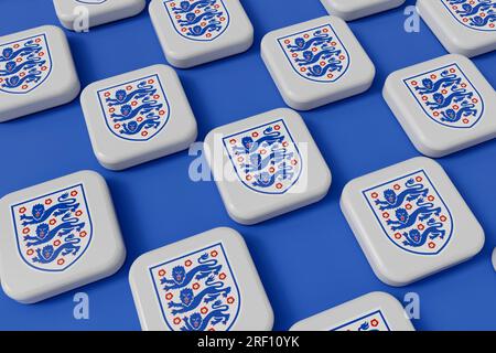LONDON, Vereinigtes Königreich - Juli 2023: Logo der englischen Nationalmannschaft. 3D-Rendering Stockfoto