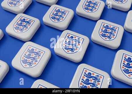 LONDON, Vereinigtes Königreich - Juli 2023: Logo der englischen Nationalmannschaft. 3D-Rendering Stockfoto