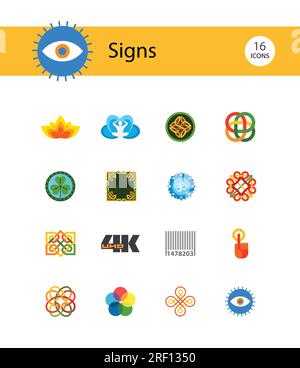 Flache Symbole für Zeichen eingestellt Stock Vektor
